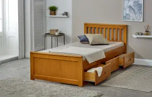 Mission Solid Wooden Storage Bed Frame 3ft Single - Honey