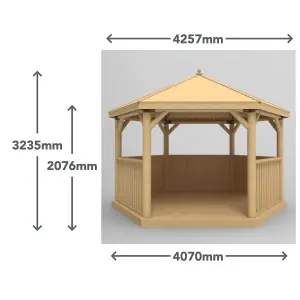 Forest Garden Hexagonal Gazebo with Timber roof, (W)4.26m (D)3.69m with Floor included