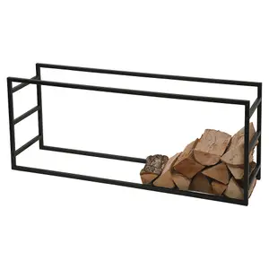 URBNLIVING 100cm Width Large Horizontal Black Firewood Log Rack Storage Shelf Heavy Duty Steel Metal Holder Outdoor Store