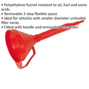 160mm Funnel with Flexible Spout & Filter - Integrated Handle - Polyethylene