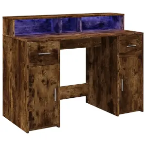 Berkfield Desk with LED Lights Smoked Oak 120x55x91 cm Engineered Wood