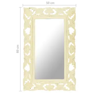 Berkfield Hand Carved Mirror White 80x50 cm Solid Mango Wood