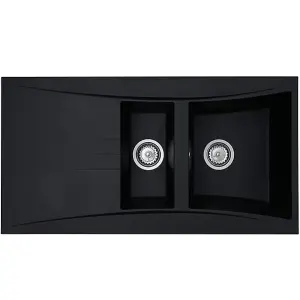 Liquida SEV150BL 1.5 Bowl Composite Reversible Black Kitchen Sink And Waste Kit