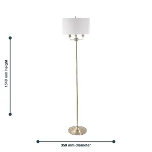 First Choice Lighting 3 Light Antique Brass Floor Standard Light with Grey Fabric Shade