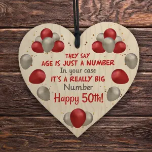 Red Ocean Hilarious Birthday Gifts For 50th Birthday Wooden Heart 50th Birthday Gifts For Women Men Mum Dad Nan Grandad