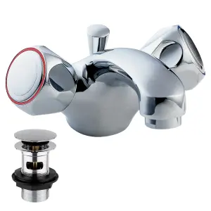 Deva Profile Mono Basin Mixer Tap with Lever Operated Pop Up Waste - Chrome Hot & Cold Round Bathroom Taps