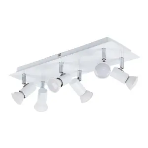 ValueLights Consul Modern Rectangular White and Chrome 6 Way Adjustable GU10 Ceiling Spotlight