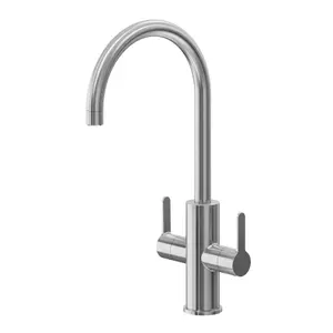 GoodHome Zanthe Stainless steel effect Kitchen Twin lever Tap