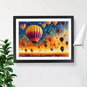 XH1022-6633X Hot Air Balloons Vol.3 Abstract - Single Picture Frame Painting Black / 25cm H x 34cm W x 2cm D