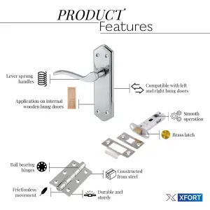 XFORT Polished Chrome London Suite Lever Latch Door Pack, Complete Set.