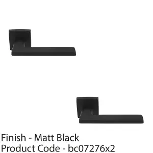 2 PACK - Premium Sleek Slim Door Handle Set - Matt Black Angled Lever on Square Rose