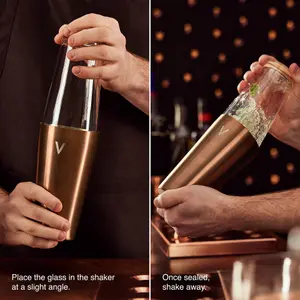 VonShef Cocktail Shaker Set Brushed Copper, 550ml Boston Shaker 6pc Home Bar, Bartender Set - Strainer, Muddler, Jigger & Gift Box