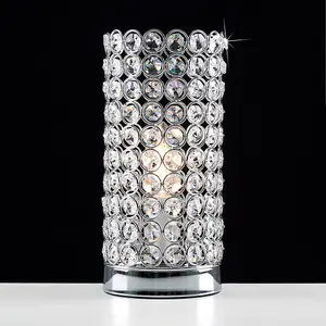 ValueLights Ducy Pair of Modern Polished Chrome and Clear K9 Crystal Jewel Cylinder Touch Table Lamps