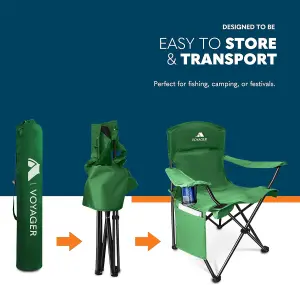 Voyager Folding Camping Chair 2-Pack, Lightweight with Pocket and Drinks Holder - Green