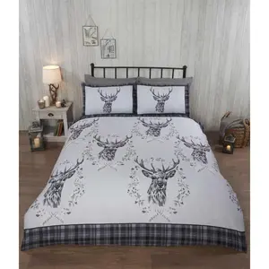 Stag & Wreath Winter Brushed Cotton Duvet Cover Set Grey / Single Duvet Cover + 1 Standard Pillowcase