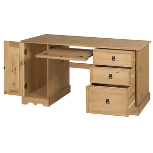 Mercers Furniture Corona Straight Computer Desk 3 Drawer 1 Door Office Bedroom Solid Pine with Mexican Styling