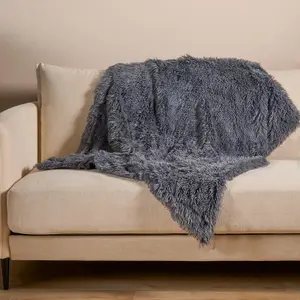 Pet Fleece Throw Fluffy Calming Chair Bed Foldable Travel, Charcoal - 105 x 90cm