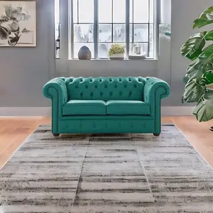 Chesterfield 2 Seater Shelly Dark Teal Leather Sofa Settee Bespoke In Classic Style