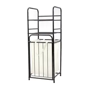 Tilt Out Laundry Hamper Laundry Storage Shelf Bathroom Storage Organizer with 2 Tier Storage Shelf