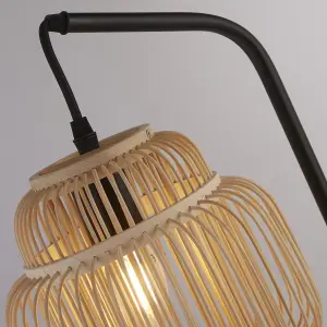 Lighting Collection Kilkeel Black Table Lamp With Bamboo Frame Shade