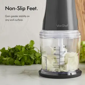 VonShef Mini Chopper 500ml Electric Food Chopper Black Small Food Processor 2 Speeds, Plastic Bowl & Stainless Steel Blades