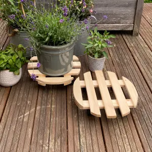 Set of 2 Round Wooden Plant Pot Trolley Movers (30cm)