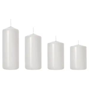 Set of 4 Pillar Candles, Set of 4 Votive Candles, Decorative Household Candles, Long Burning Time - Advent, Christmas (White)