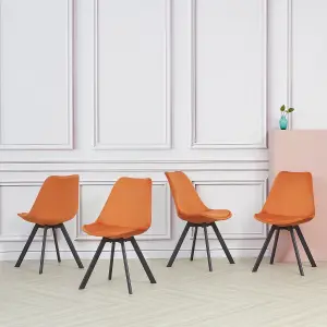 Set of 4 Orange Velvet Dining Chairs with Tulip Style Metal legs, Premium Quality