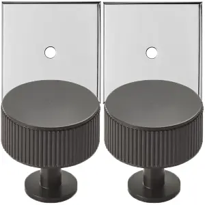 2 PACK - Cabinet Door Knob & Contrasting Backplate Set - Reeded Lined Kitchen Pull - Matt Black & Chrome