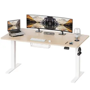 Hieronymus Electric Height Adjustable T-Shape Standing Desk Beige / White / 122 x 160 x 60 cm