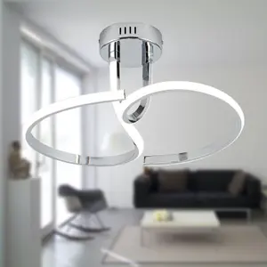 First Choice Lighting Polished Chrome LED Curve Flush Ceiling Light