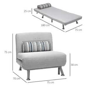 HOMCOM Single Folding 5 Position Convertible Sleeper Chair Sofa Bed Grey