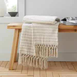 Catherine Lansfield Stripe Chenille 130x170cm Blanket Throw Natural