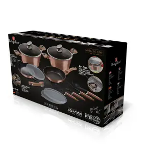 BERLINGER HAUS 13Pcs Aluminum Non Stick Cookware Pot Pan Set Detachable Handle Rose Gold