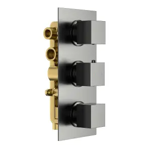 Zoia Gun Grey Triple Outlet Square Concealed Shower Valve