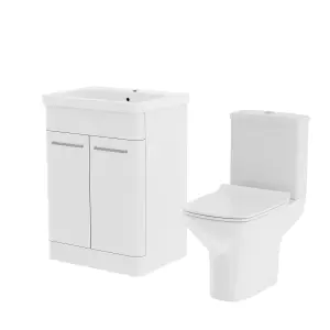 Nes Home Afern 600mm Floorstanding Vanity Basin Unit & Rimless Close Coupled Toilet White