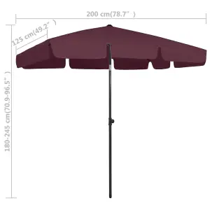 Berkfield Beach Umbrella Bordeaux Red 200x125 cm