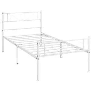 Yaheetech White 3ft Single Metal Bed Frame with Scroll Design Headboard and Footboard