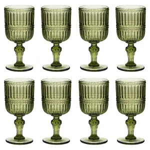 Set of 8 Luxury Embossed Green Drinking Wine Glass Wine Goblets 300ml