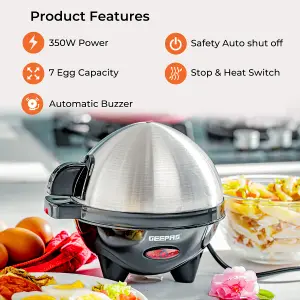 Geepas 3-in-1 Egg Boiler Poacher Boils 7 Eggs, 350W