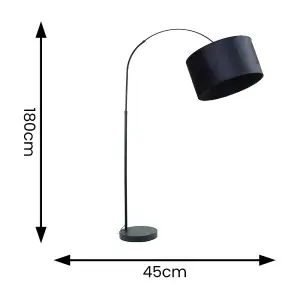 ValueLights Louis Black Arched Curved Floor Lamp with Navy Blue Velvet Drum Lamp Shade and LED Bulb