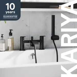 GoodHome Kariya Matt Black Deck-mounted Bath mixer tap with shower kit