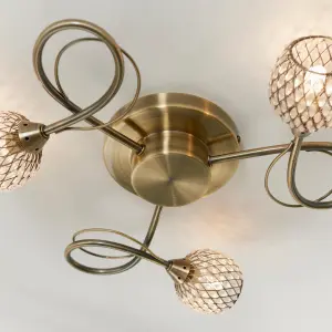 Anson Lighting Koln 3lt Ceiling Light in  Antique brass plate & antbrass clear