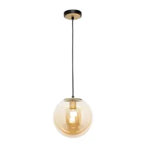 Inlight Mead Matt Black Wood effect LED Pendant ceiling light, (Dia)240mm