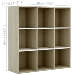 Berkfield Book Cabinet White and Sonoma Oak 98x30x98 cm Engineered Wood