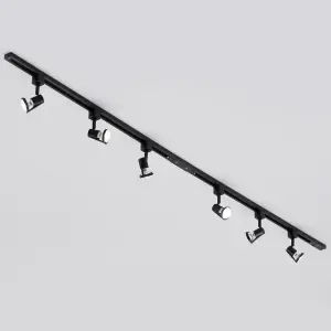 Litecraft Harlem Black 6 Head 2m Straight Kitchen Ceiling Light with LED Bulbs