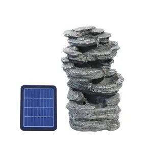 Solar Power Garden Water Fountain Outdoor LED Lighted Waterfall Fountain Rockery Decor