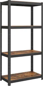 SONGMICS Industrial Adjustable Storage Shelves, 4 Tier, Shelving Unit, for Living Room, Kitchen, Garage, Rustic Brown and Black