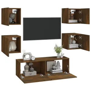 Berkfield Wall-mounted TV Cabinet Set Smoked Oak Engineered Wood