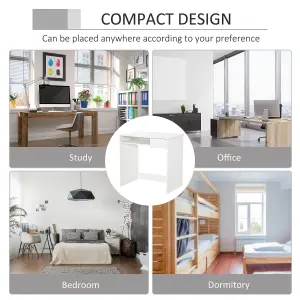 HOMCOM Compact Computer Table w/ Keyboard Tray Drawer Study Office Work, White